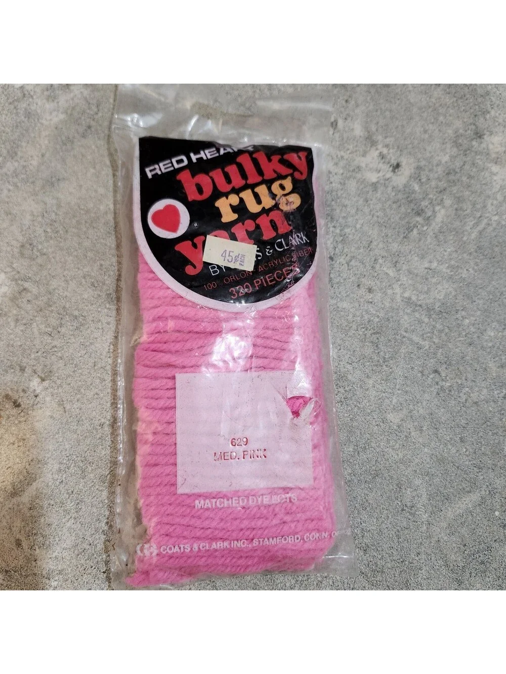 Vtg Red Heart Latch Hook Bulky Rug Yarn Medium Pink 629 NOS 3pkgs of 320pcs
